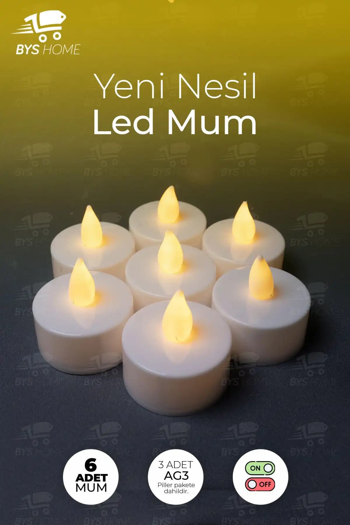 BYSHOME 6 Adet Sarı Işıklı LED Mum El Mumu Ev ve Mekan Dekorasyonları İçin