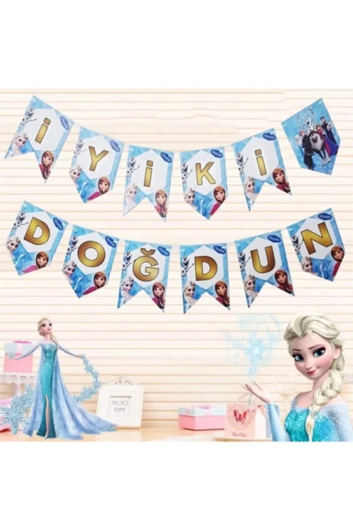 Çarşı Elsa Frozen İyi Ki Doğdun Bannerı Renkli ve Dayanıklı Doğum Günü Dekorasyonu