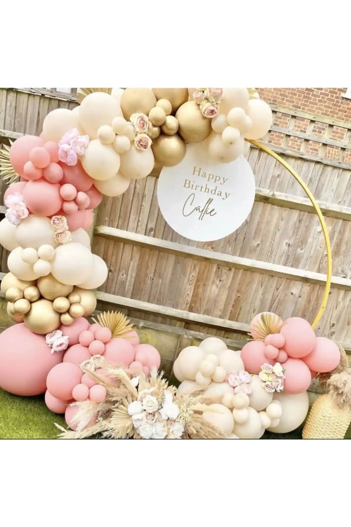 Eğlencemarketi Krom Gold Makaron Pembe ve Deniz Kumu Balon Zinciri ile Şık ve Renkli Etkinlik Dekorasyonu