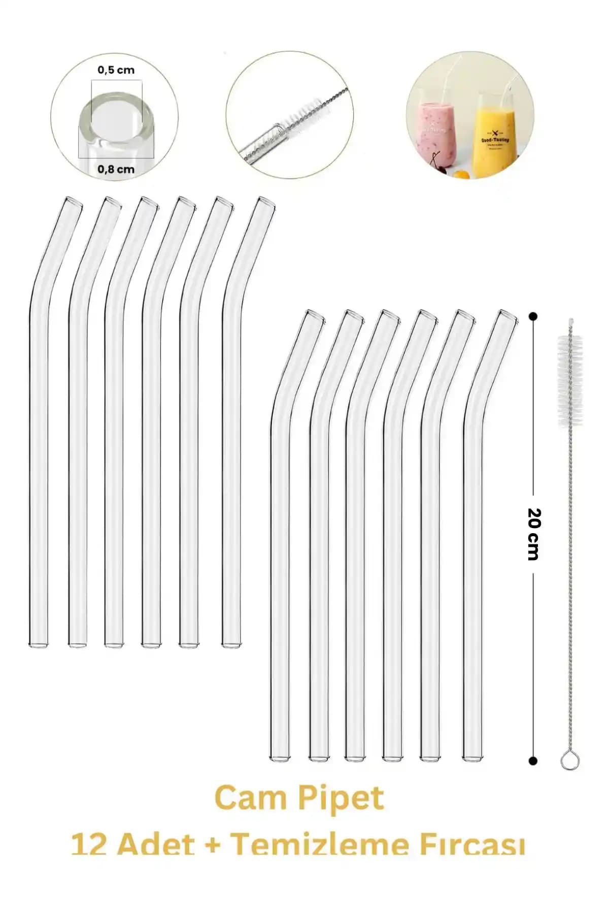 ERKUGO 12'li Cam Pipet ve Temizlik Fırçası Seti Şık ve Dayanıklı Tasarım