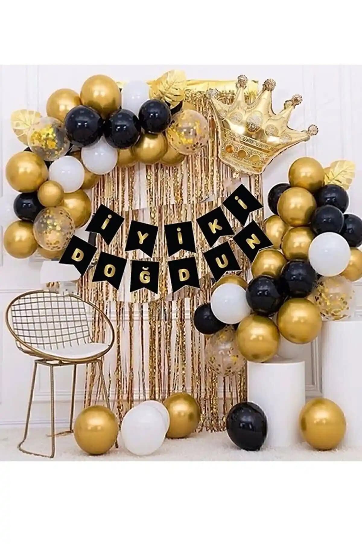 Genel Markalar Kral Taçlı Balon Zinciri Doğum Günü Seti: Renkli ve Şık Kutlama Dekoru