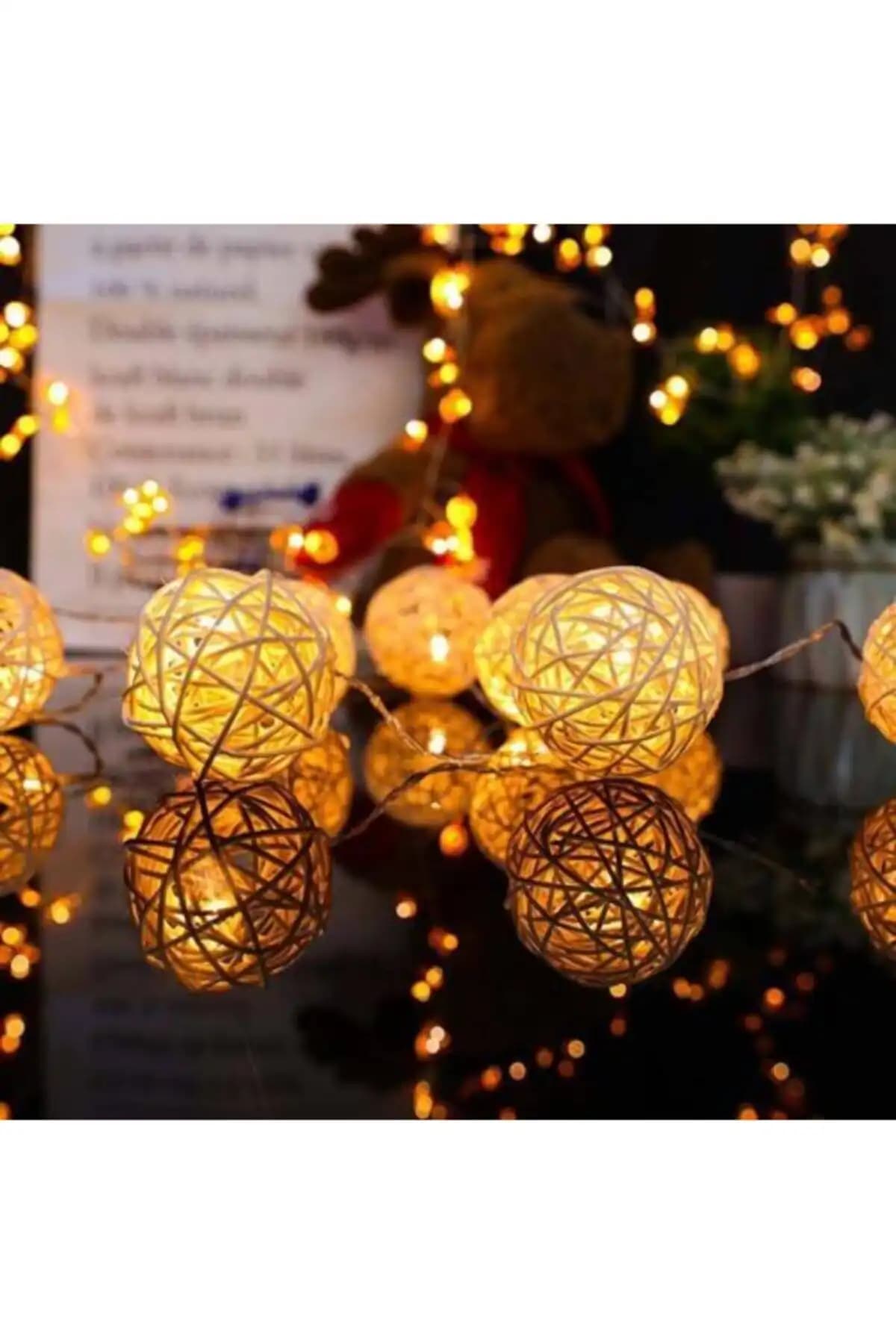 Genel Markalar Rattan Top Led Işık 10 Adet Sarı Renkli ve Pilli Dış Mekan Aydınlatması