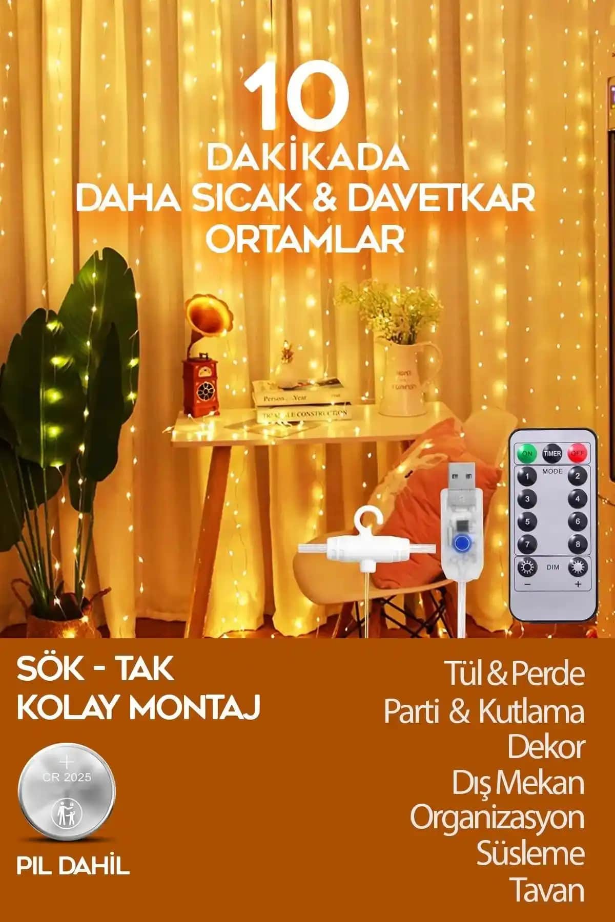 Goldixpir 3 Metre Saçaklı Günışığı Perde LED Modern İç Mekan Dekorasyonu İçin