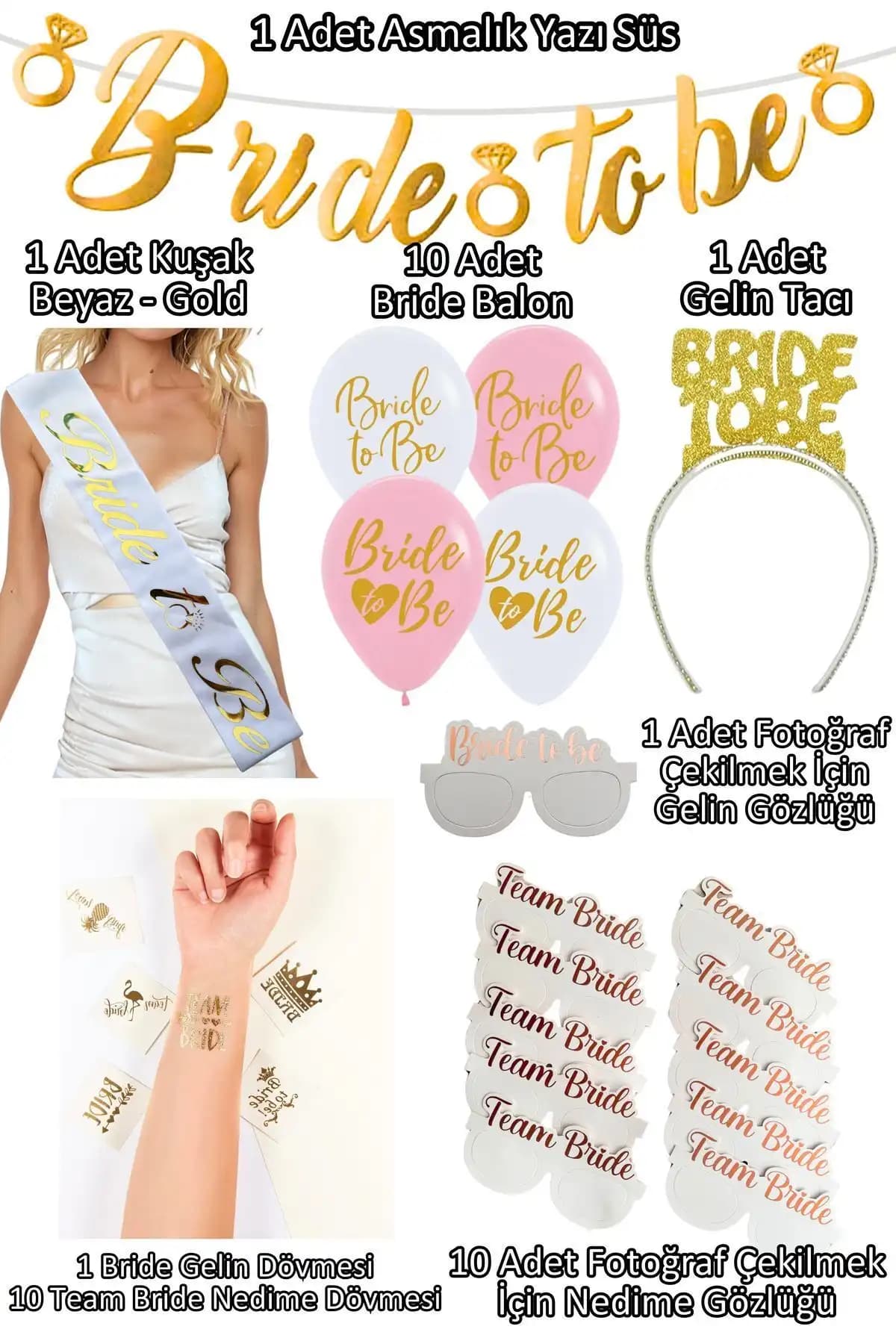 Huzur Party Store 35 Parça Gold Bride To Be Seti Bekarlığa Veda Partisi Dekorasyonları