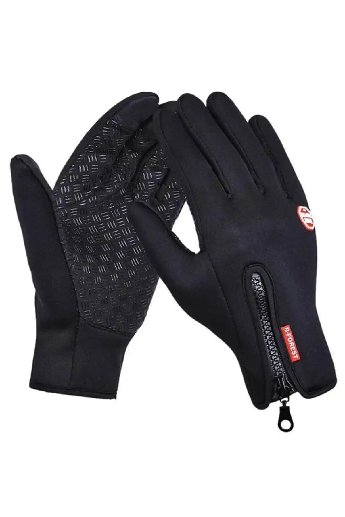 Kamardey Rüzgar ve Su Geçirmez Kaymaz Fermuarlı Dokunmatik Ekran Eldiveni