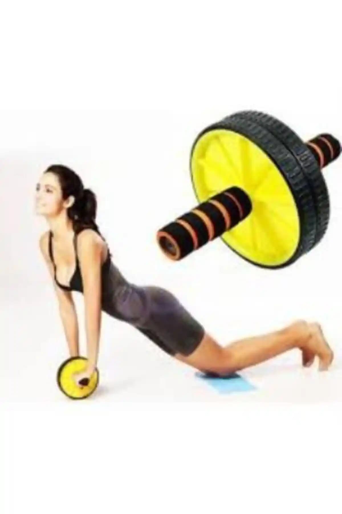 Karın Kaslarını Güçlendiren Siyah Fitness Egzersiz Teker ile Etkili Antrenman