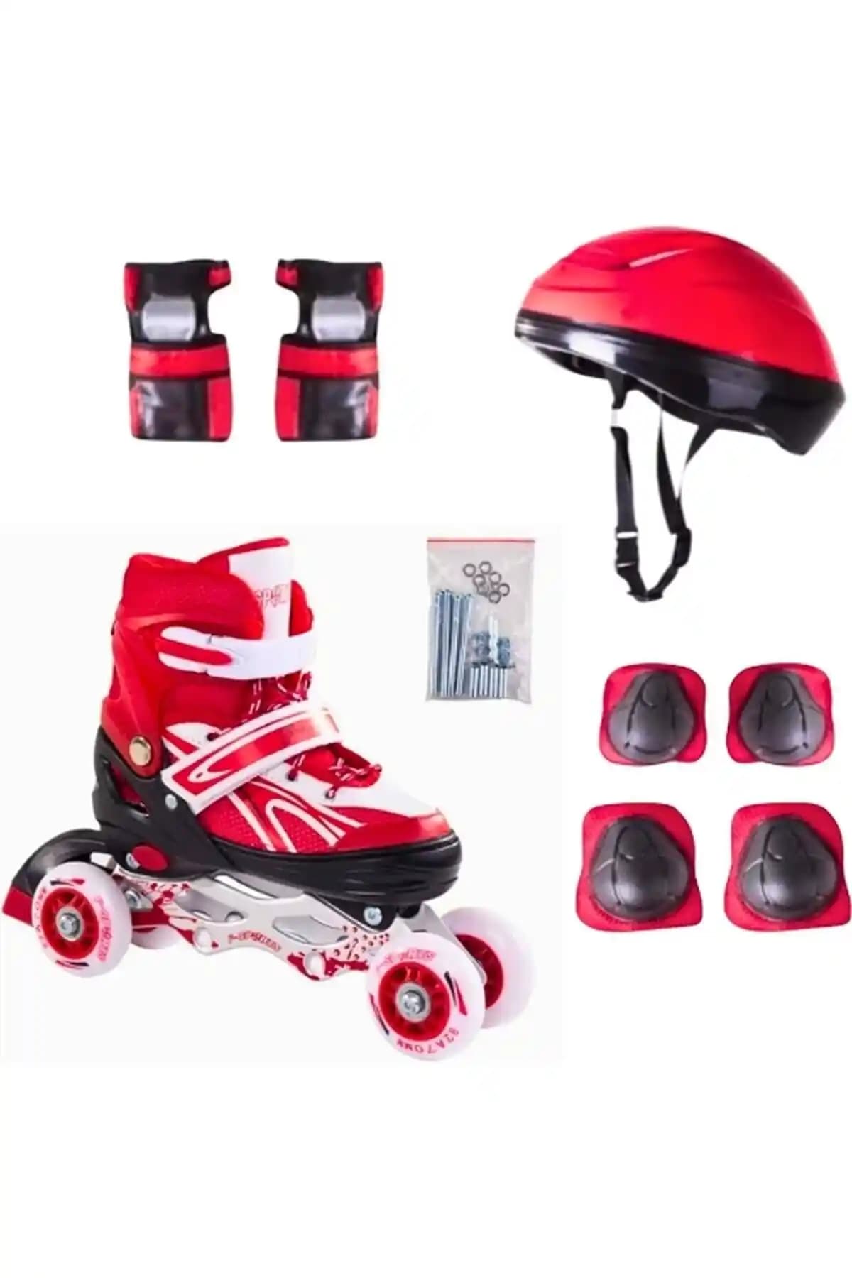 MAGICAL Kırmızı Işıklı 2+2 Silikon Tekerlekli Çocuk Paten Seti Güvenli ve Dayanıklı Tasarım