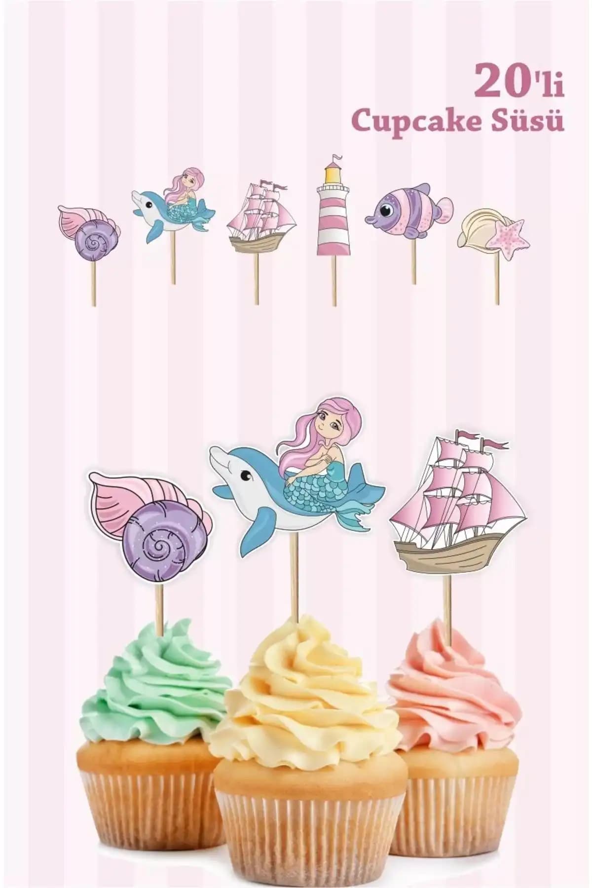 Neşeli Günlerim Deniz Kızı Cupcake Kürdan Süsü Renkli ve Çarpıcı Süsleme Seçeneği