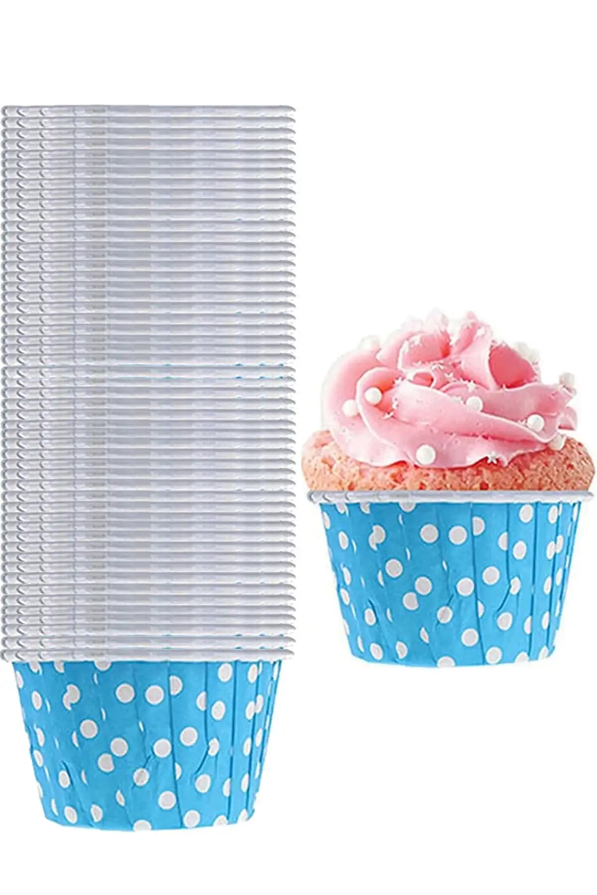 Parti Dolabı 50'li Açık Mavi Puantiyeli Kağıt Muffin ve Sufle Kapsülleri Detaylı İnceleme