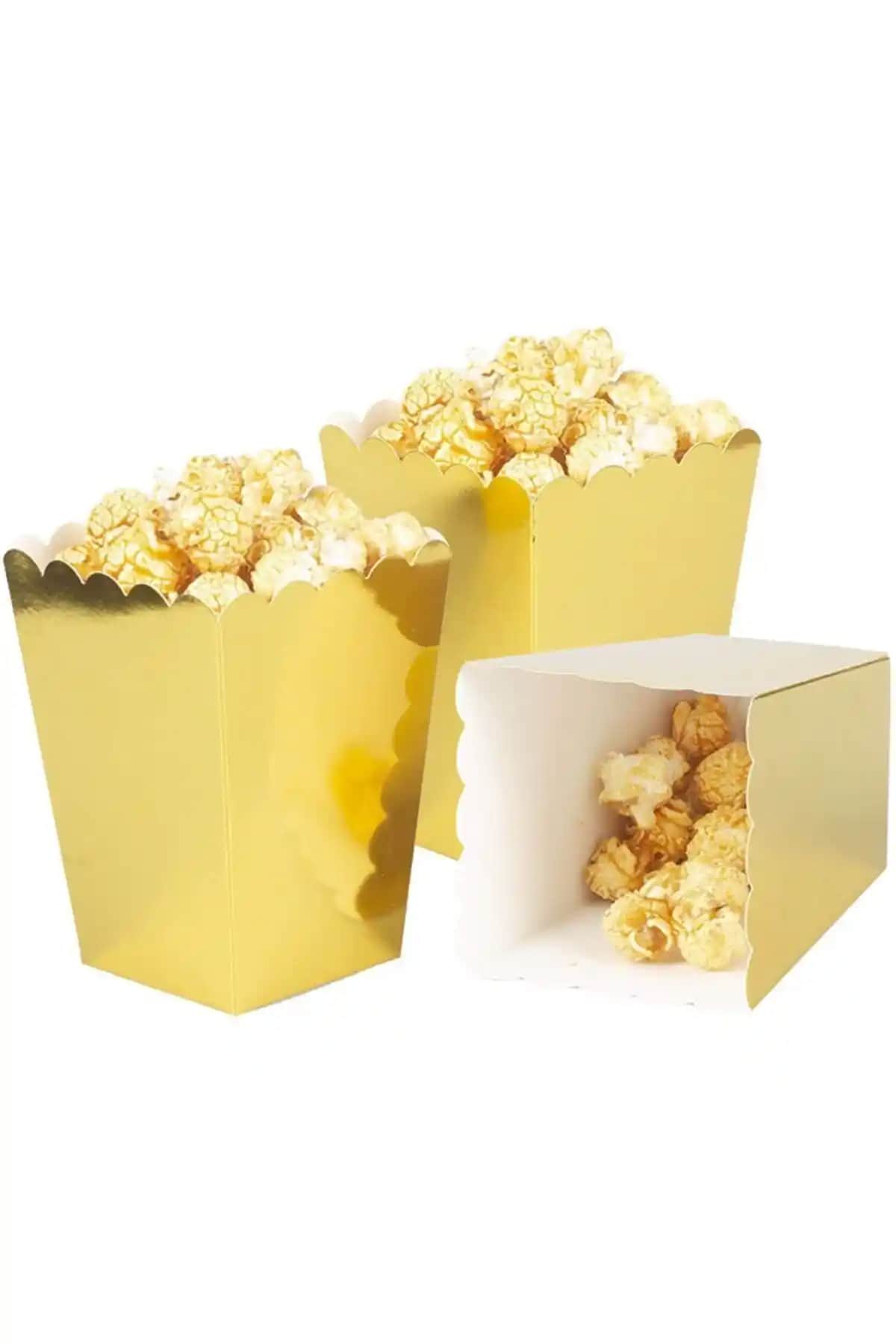 Parti Dolabı 8'li Gold Altın Sarısı Popcorn ve Cips Kutusu Şıklık ve Fonksiyonellik Sunar