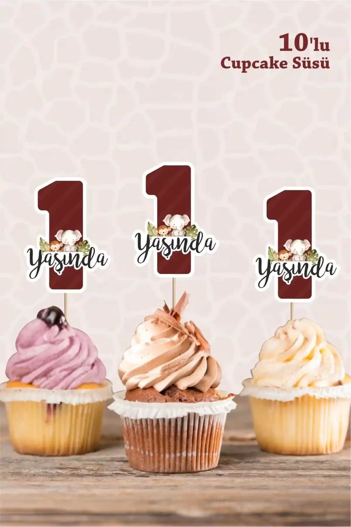 Pastel Safari Hayvanları Temalı 1 Yaş Doğum Günü Cupcake Süsü Dekorasyonu