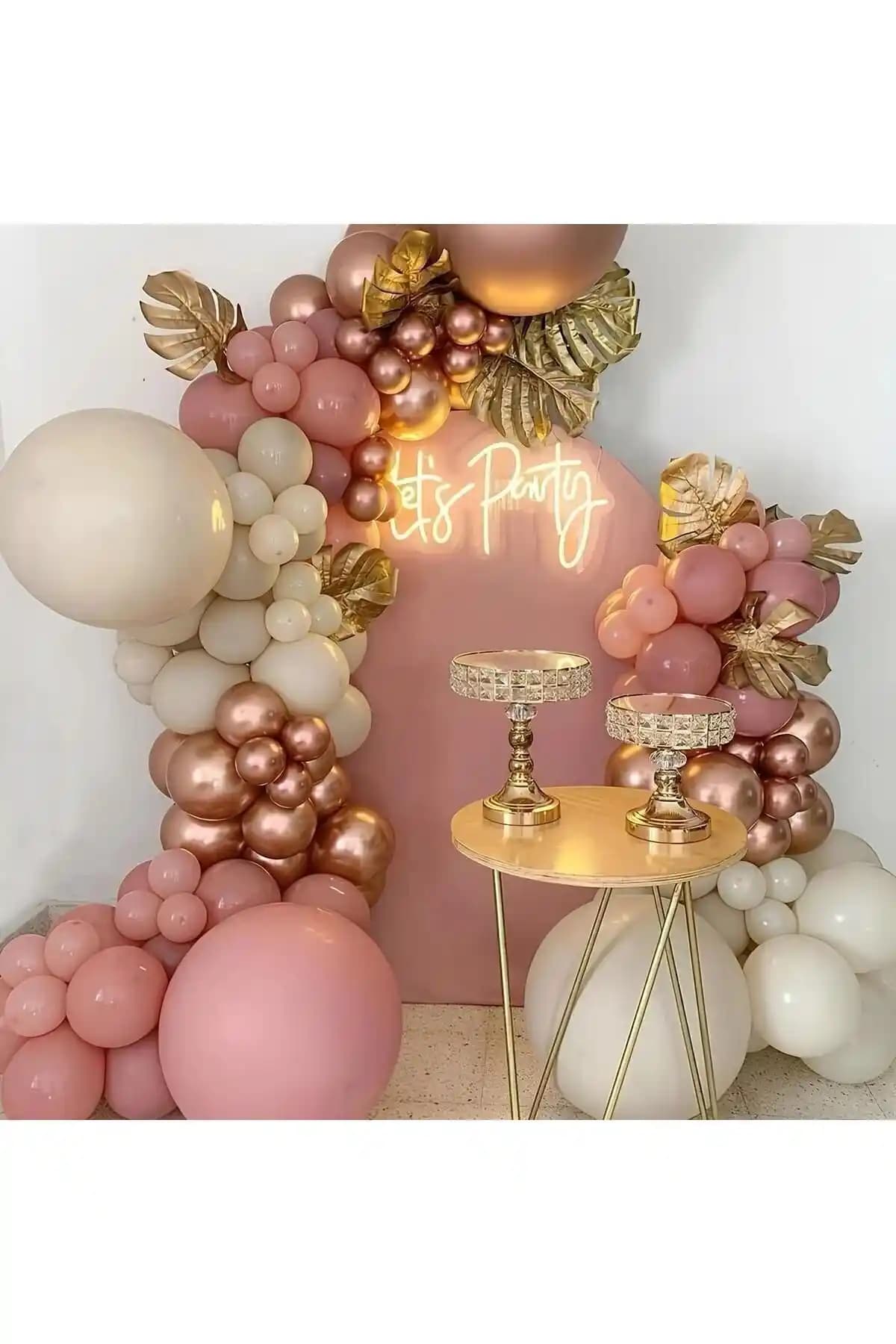 Rose Gold Krom Deniz Kumu Rosewood Balon Seti ile Şık ve Modern Dekorasyon Çözümleri