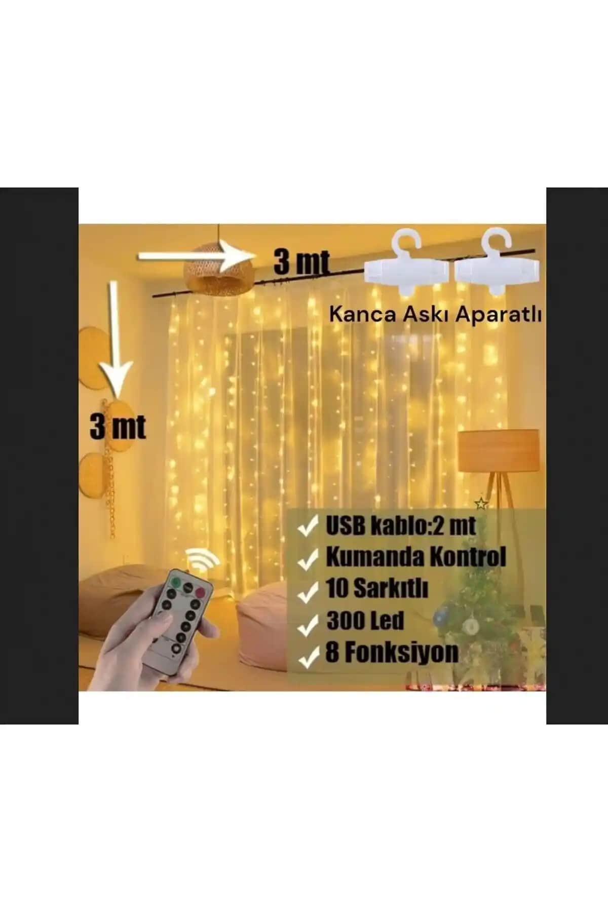 Sgeteknoloji 300 LEDli 10 Sarkıtlı Uzaktan Kumandalı Perde Aydınlatması ve Dekorasyon Çözümü