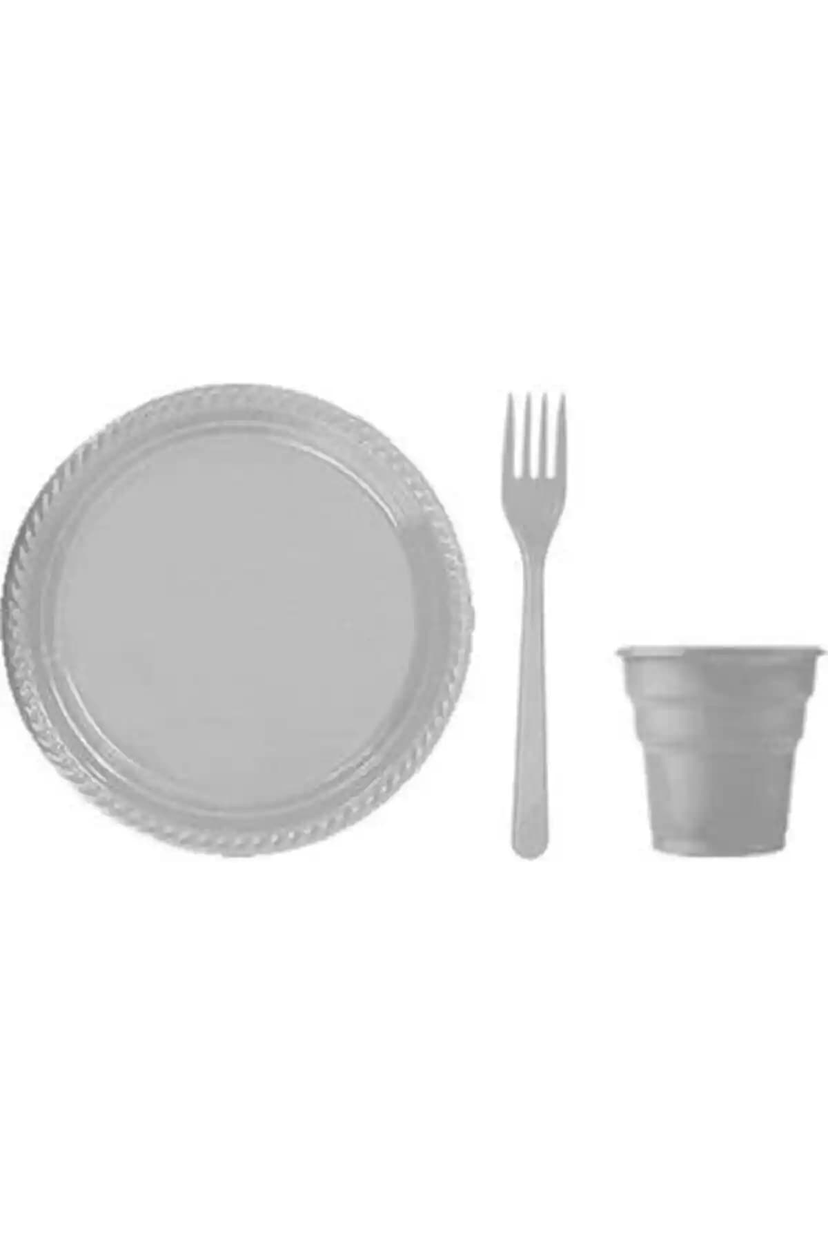 YerliToptan Gri Plastik Tabak Seti 25'li, Modern ve Dayanıklı Sofra Takımı