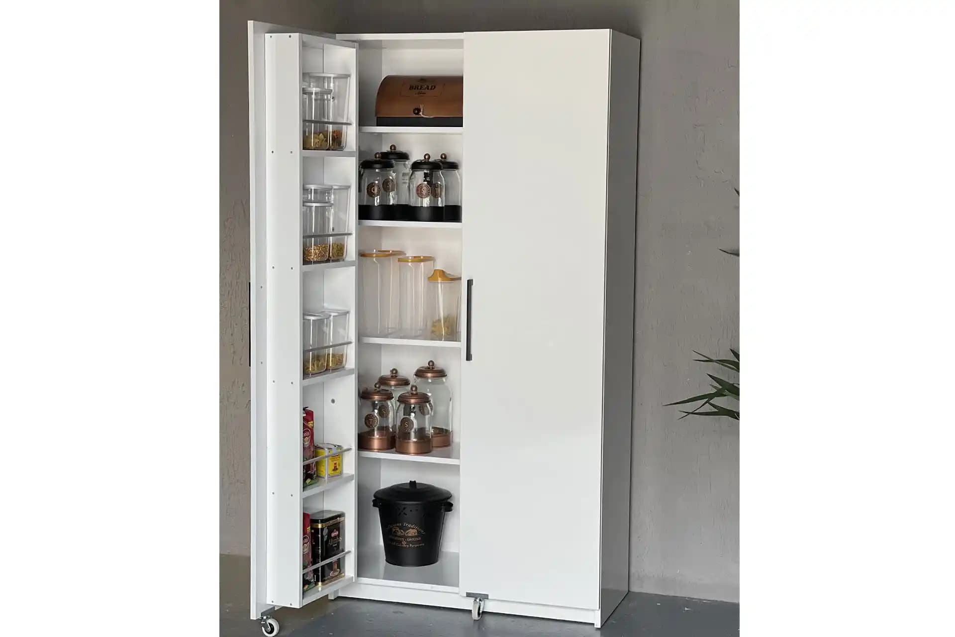 180 cm Beyaz İki Kapaklı Erzak Dolabı ile Modern ve Şık Mutfak Dekorasyonu