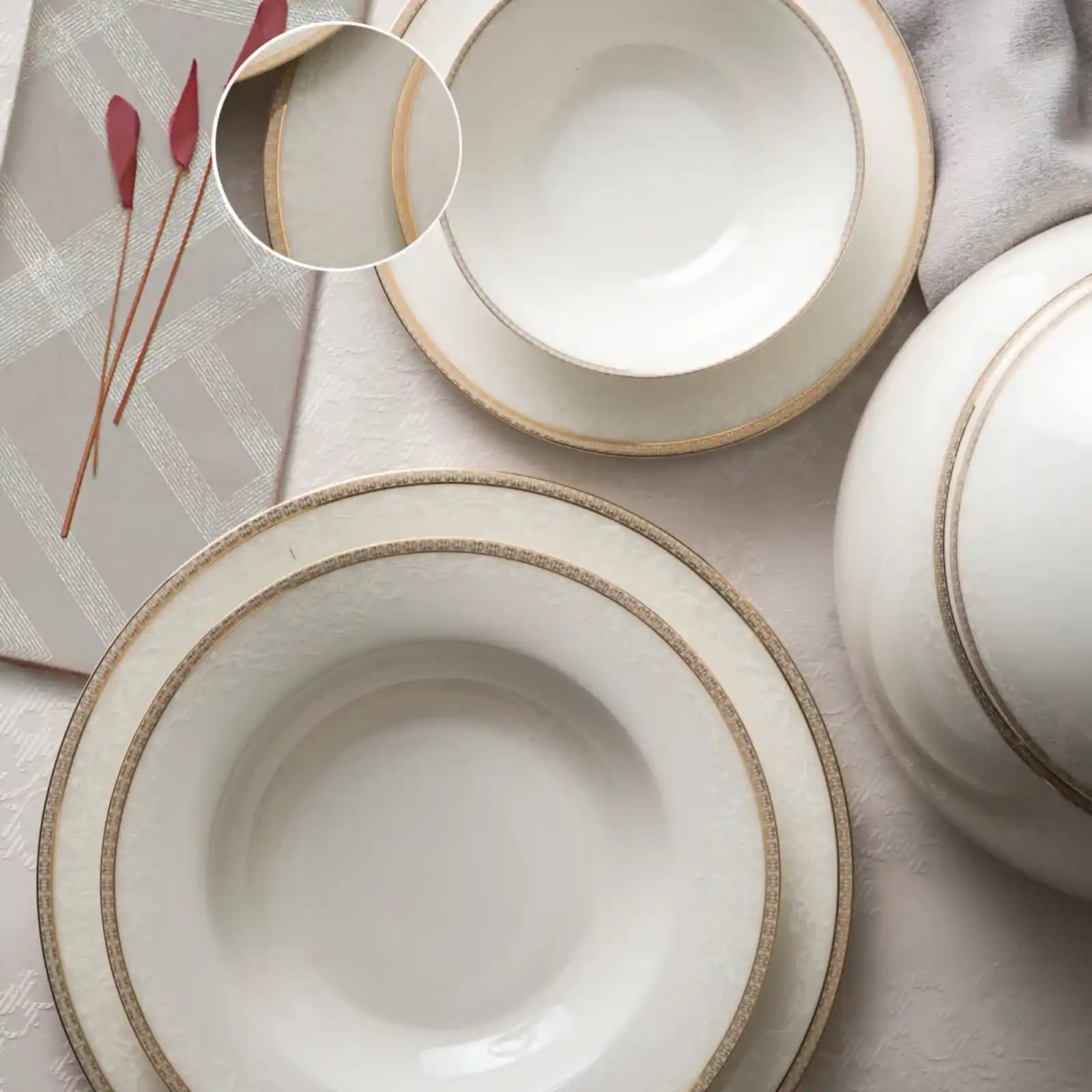 Emsan Yeni Riva 60 Parça 12 Kişilik Porselen Yemek Takımı Modern ve Şık Tasarım