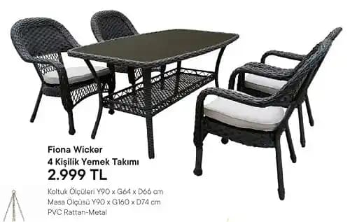 Fiona Wicker 4 Kişilik Yemek Takımı: Modern ve Dayanıklı Dış Mekan Mobilyası