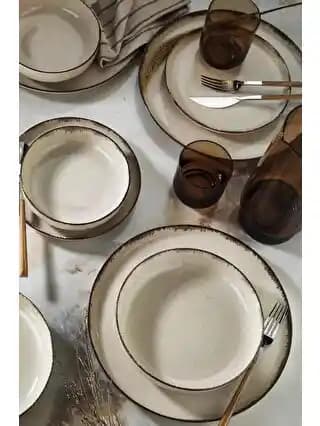 Pearl Mood 24 Parça Yemek Seti Tarçın Rengi Modern ve Şık Sofra Çözümü