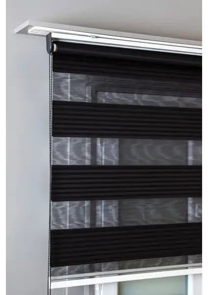 Bizden Perde Brillant Etekli Antrasit ve Siyah Pileli Zebra Stor Karşılaştırması 2