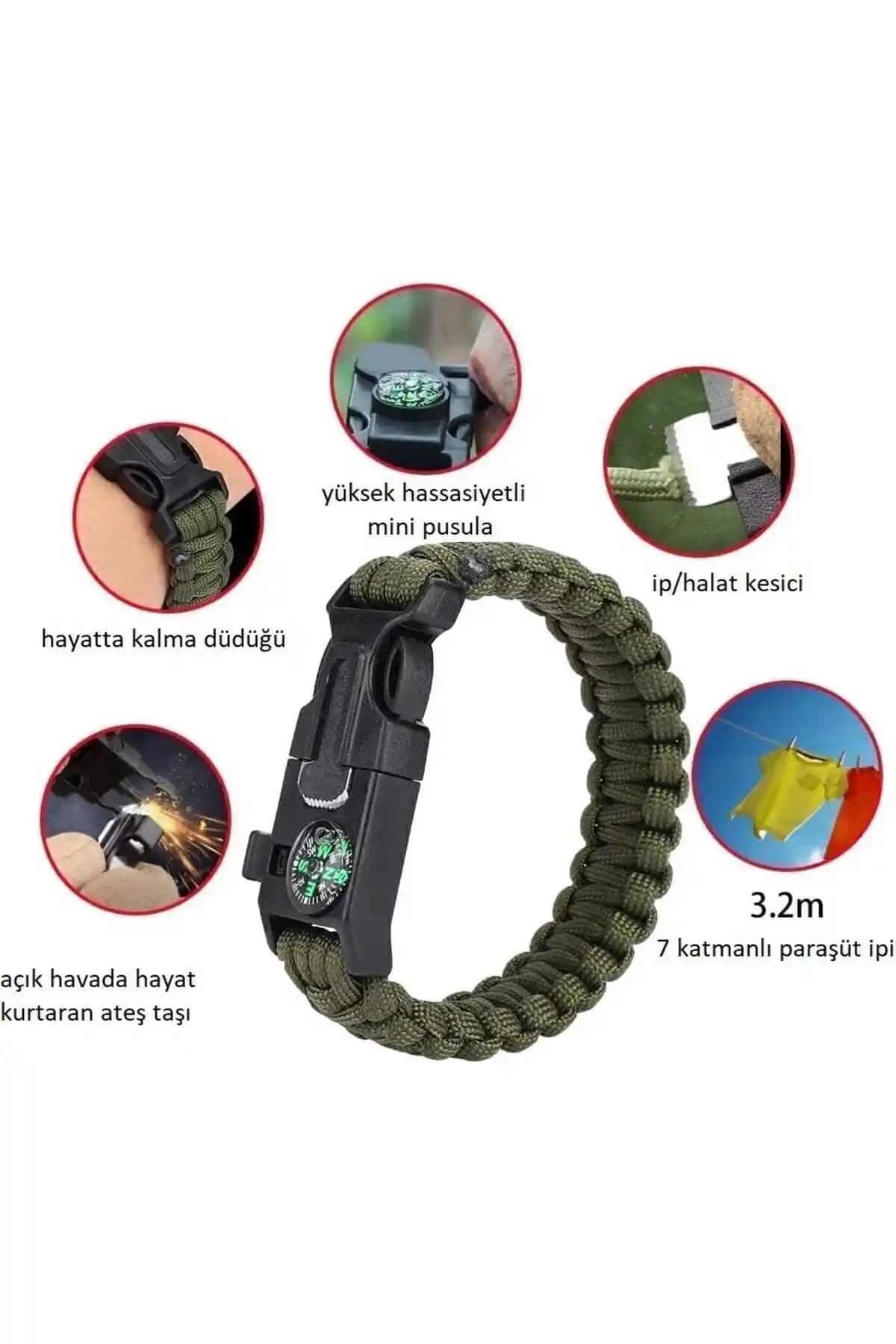 Ht Sağlık Bileklik Taktikal Yeşil/Siyah Çok Fonksiyonlu Dayanıklı Outdoor Ekipmanı