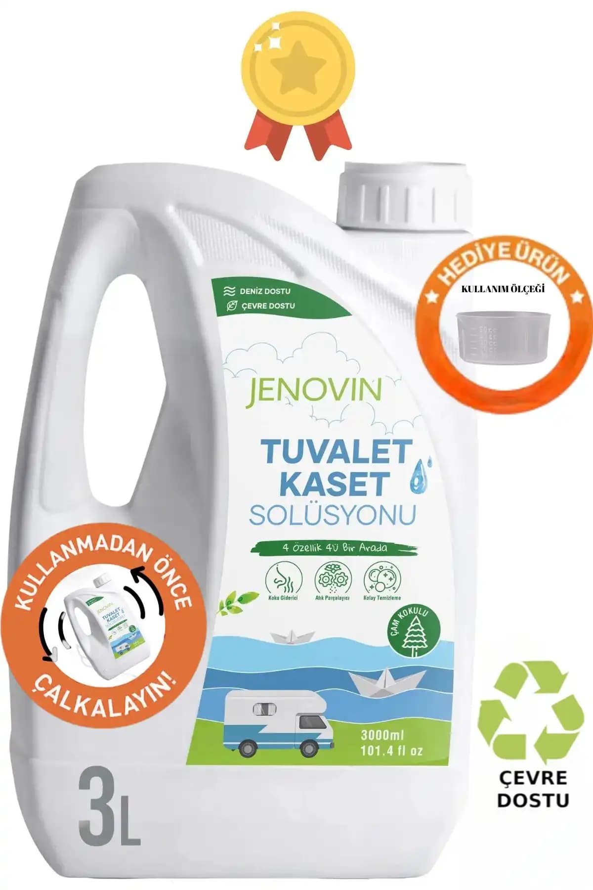 Jenovin Çam Aromalı 3L Karavan ve Tekne Tuvalet Kimyasalı Doğa Dostu ve Ekonomik