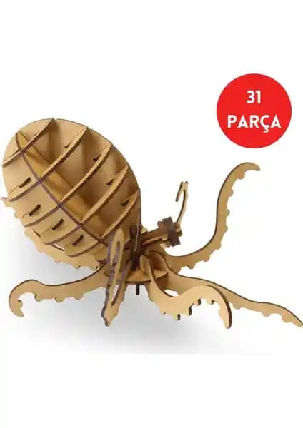 Algwood 31 Parça Ahşap Ahtapot Maketi: Eğitici ve Dekoratif Sanat Eseri