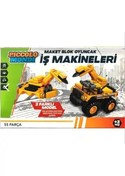 Piccolo Mondi Maket Blok Iş Makineleri 55 Parça Çocuklar İçin Eğitici ve Güvenli Oyuncak