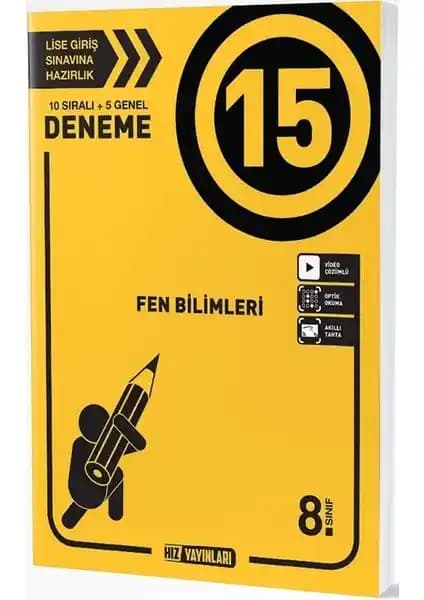 Hız Yayınları 8. Sınıf Fen Bilimleri 15'li Deneme Kitabı Güncel Sınavlara Uygun ve Pratik Kullanım İçin