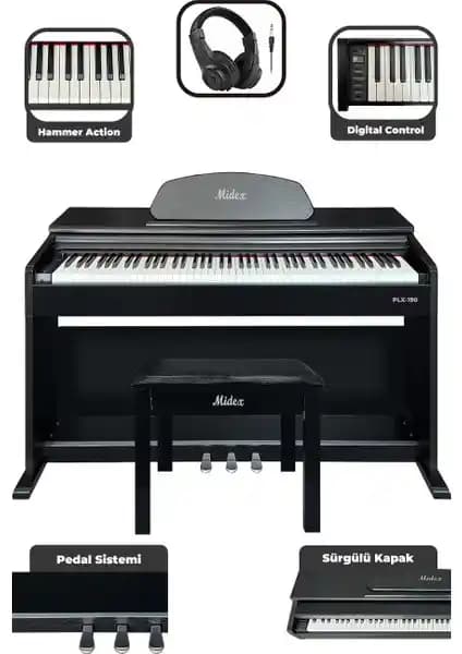 Midex PLX-190BK Siyah Dijital Piyano: Profesyonel ve Estetik Tasarım Özellikleri