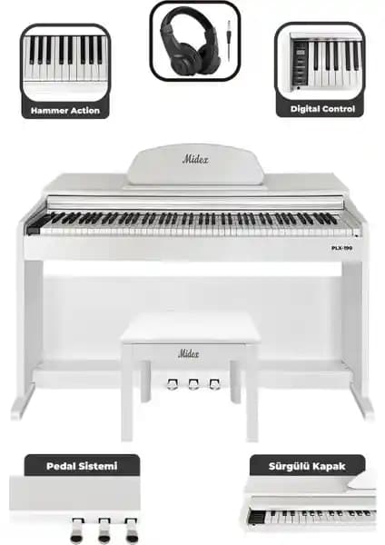 Midex PLX-190WH Beyaz Dijital Piyano: Yüksek Kaliteli ve Fonksiyonel Enstrüman Özellikleri