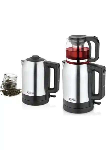 Kiwi KTM-2910 Elektrikli Çelik Çay Seti Modern Tasarım ve Fonksiyonellik Bir Arada