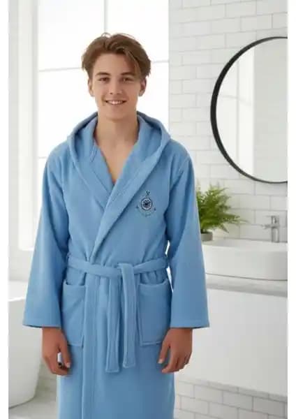 Hera Textile Kapüşonlu Pamuklu MAVİ Bornozu ile MySoft Home Kadife Kapüşonlu Bornoz