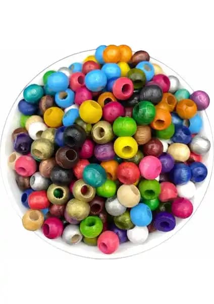 Hedef Bijuteri 10mm Karışık Renkli Tahta ve Ahşap Boncuklar Takı ve Dekorasyon İçin