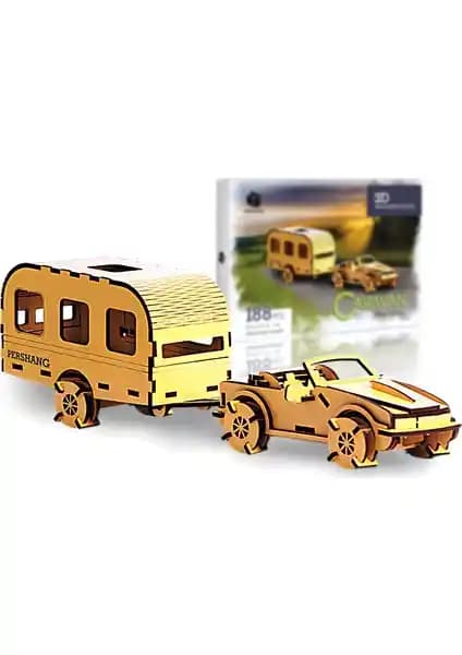 Pershang Karavan 188 Parça Ahşap 3D Puzzle Çocuklar İçin Güvenli ve Eğitici Oyuncak