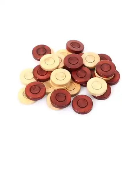 Pusula El İşçiliği Kızıl Renk Şimşir Tavla Pulu ve Zar Seti - Estetik ve Dayanıklı Oyun Aksesuarı