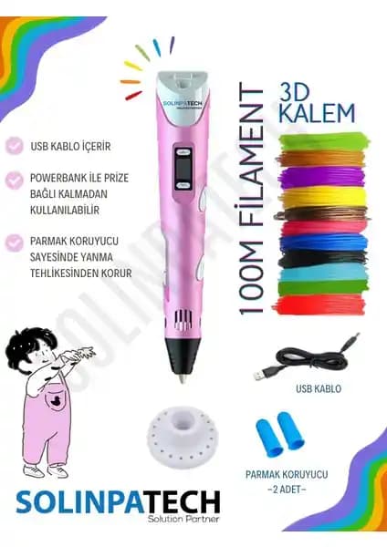 Solinpatech Pembe 3D Kalem: Yaratıcılığı Geliştiren Ergonomik ve Taşınabilir Tasarım