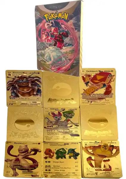 UDATOYS Pokémon Gold Card Koleksiyon Kartları Fosforlu ve Metalik Özelliklerle Güçlendirilmiş