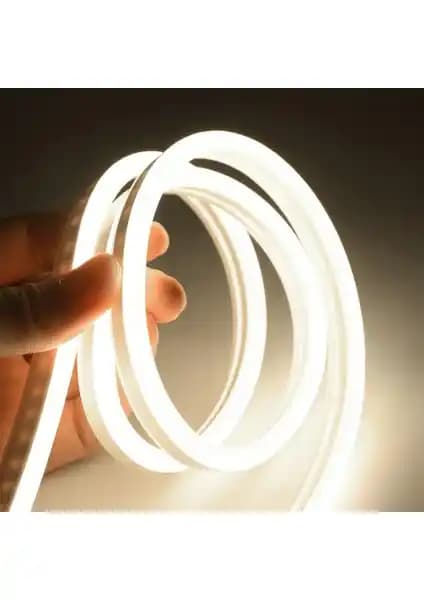 5 Metre Neon LED Şerit Aydınlatma 220V Fişli Aç/Kapat Düğmeli, Gün Işığı Tonu