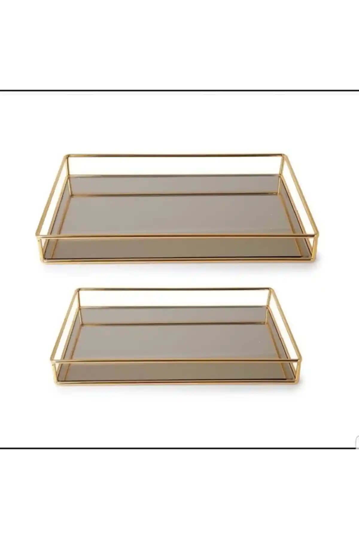Altın Renkli İki Parçalı Aynalı Tepsi Seti: 34x34 cm, Nişan ve Söz Sunumları İçin