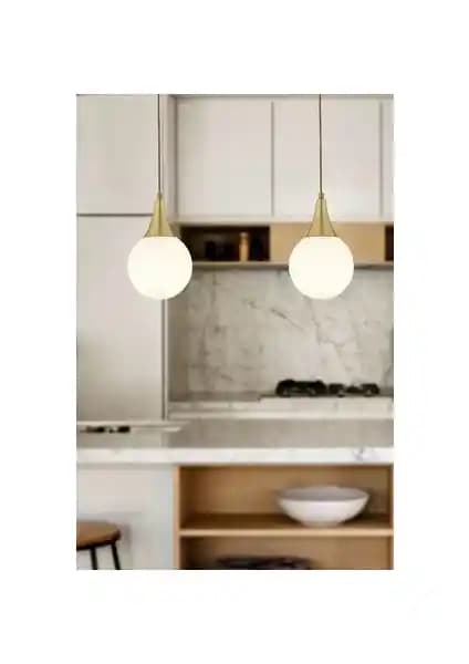 Apliqa Damla Tekli Eskitme Beyaz Camlı 2'li Modern Sarkıt Avize Seti Salon ve Mutfak İçin