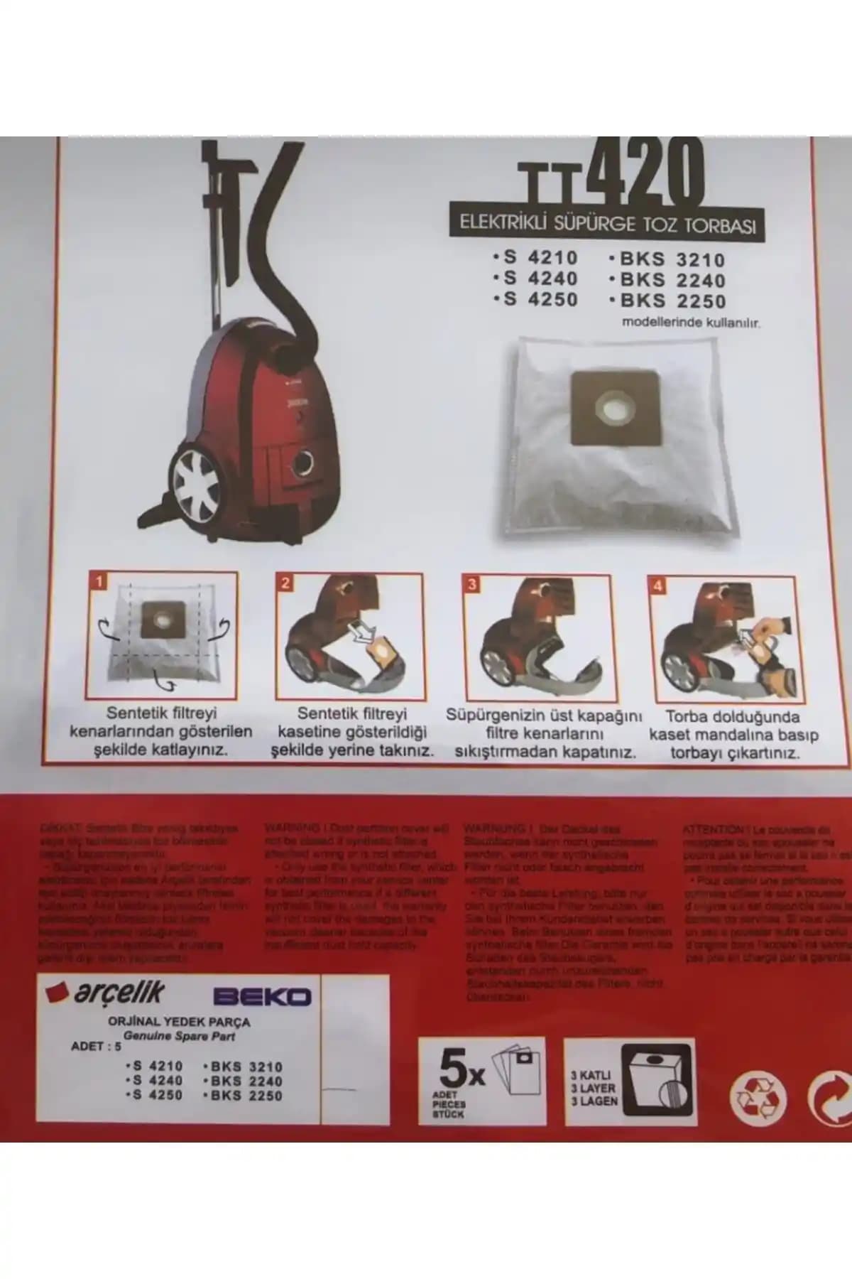Arçelik Beyaz Trb 6986 B için 15 adet mikrofiber toz torbası seti – Türkiye menşei