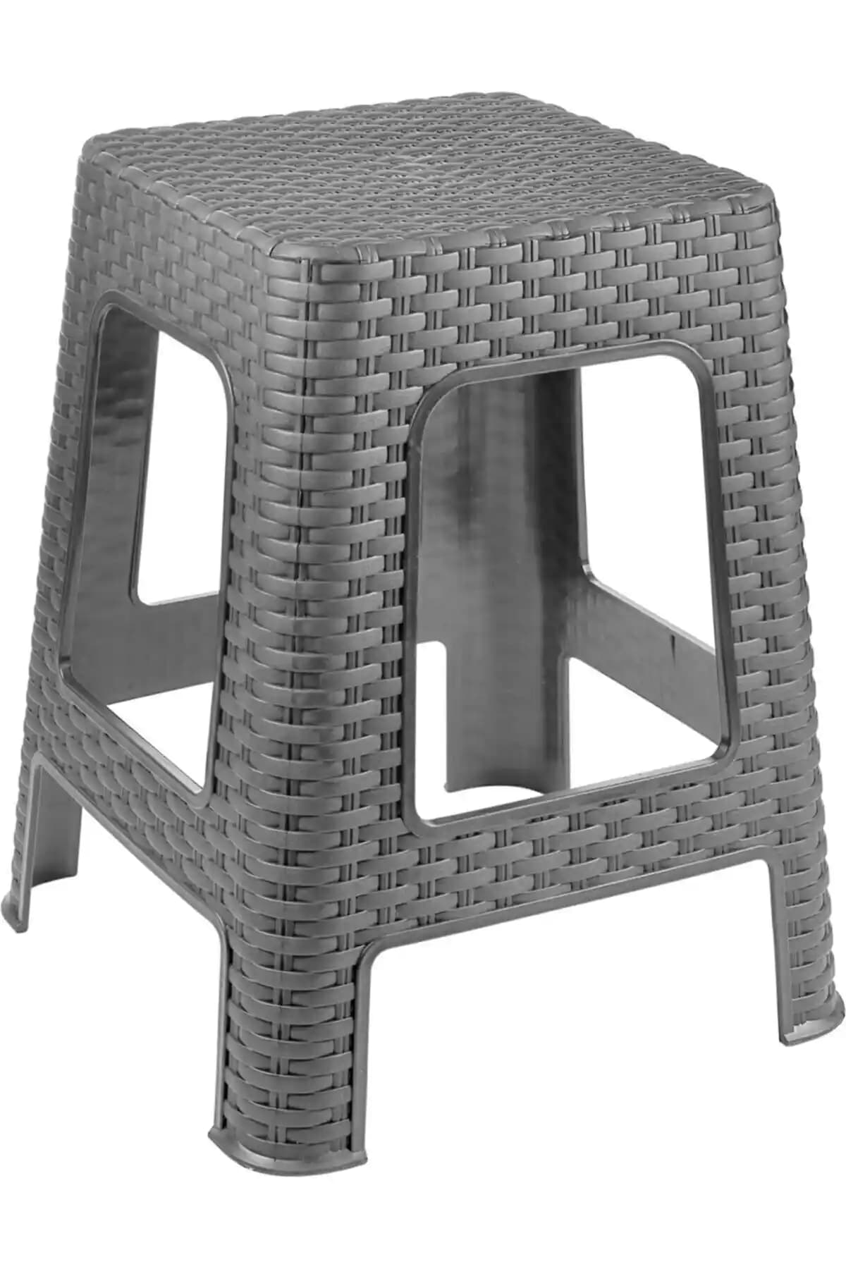 CHA 4'lü Rattan Görünümlü Gri Tabure Seti: Ahşap Dokulu, Modern Ev ve Ofis İçin