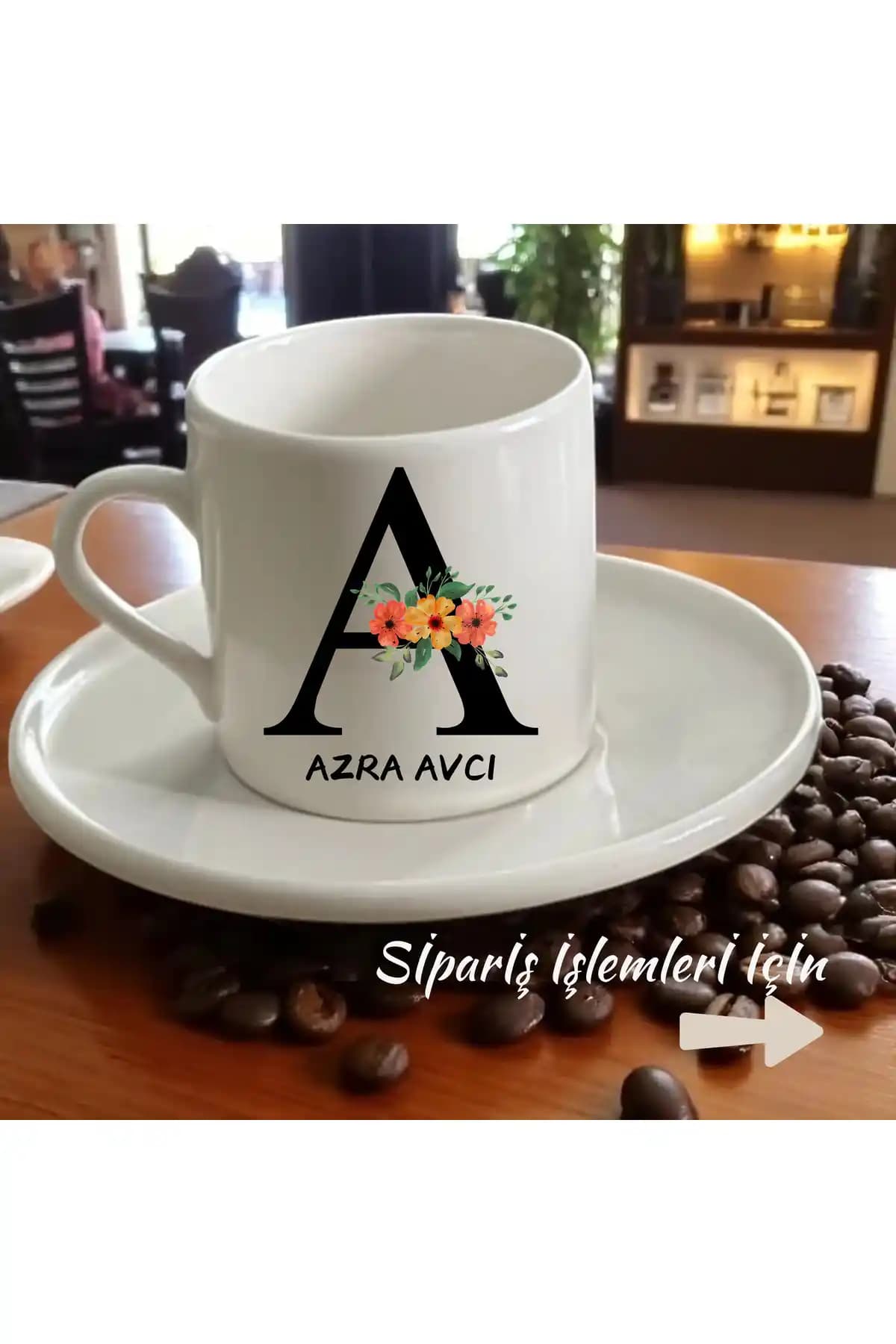D&Y GAUDERY Harfli Özel Tasarım Porselen Türk Kahve Fincanı – Kişiye Özel 2 Parça Set