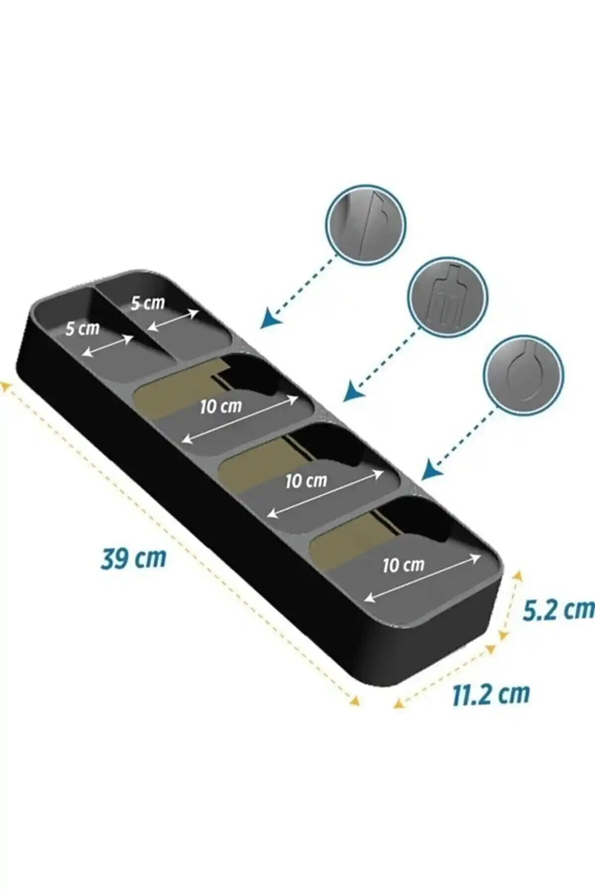 Decobella 5 Bölmeli Çekmece İçi Kaşıklık Gri - Dar Çekmeceler İçin Düzenleyici
