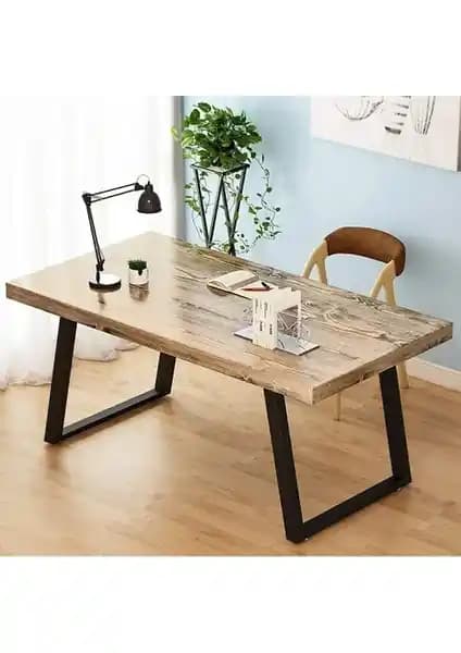 Enjoy Life Masif Çam Ahşap Doğal Yüzeyli Ofis Masası – Demir İskeletli Dayanıklı Masa