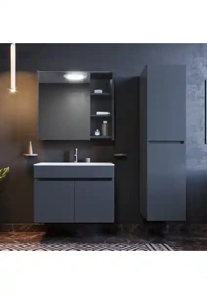 Ertekpa Galata 75 cm Antrasit Banyo Dolabı ve Boy Dolabı Takımı - Üç Modüllü Depolama