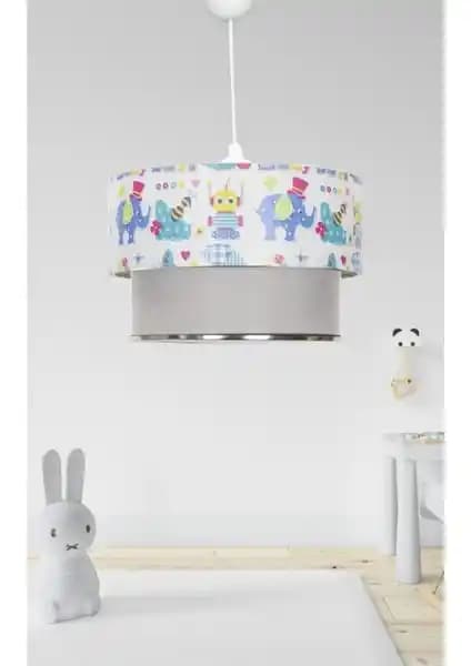 Evlight EV-211 Fil Çocuk Odası Sarkıt Avize: Beyaz Gövde, Kumaş Başlık, E27 Uyumlu