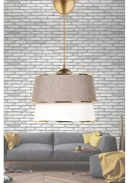 Evlight Star Tekli Sarkıt Hasır Krem Avize - Kumaş Kaplamalı, E27 Duylu Modern Aydınlatma
