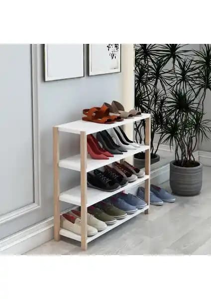 Helsa Beyaz 4 Raflı Ahşap Ayakkabılık: Çok Amaçlı Depolama ve Düzenleyici Çözüm