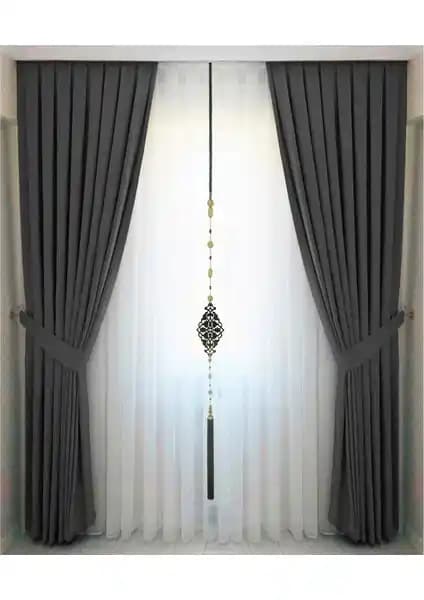 İ.D İpek Dokuma Antrasit Gri Pileli Kadifemsi Fon Perde – 60x270 cm, Anti-alerjik
